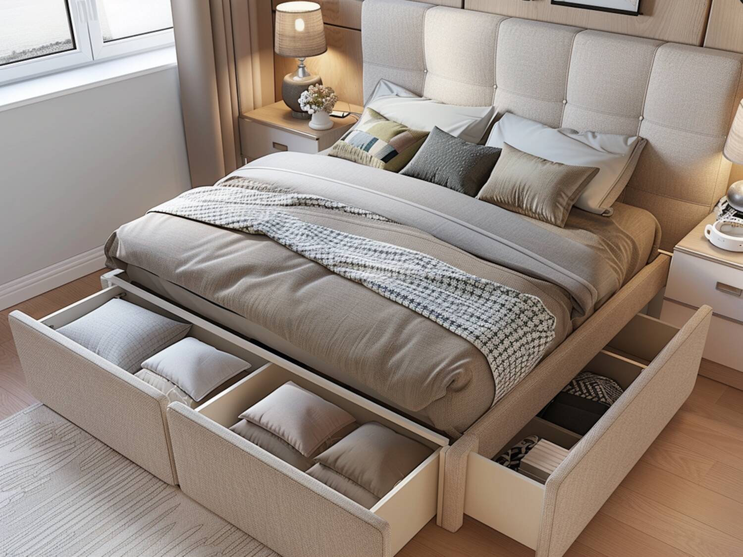 Najlepsze łóżka z wbudowanymi szufladami do małych przestrzeni