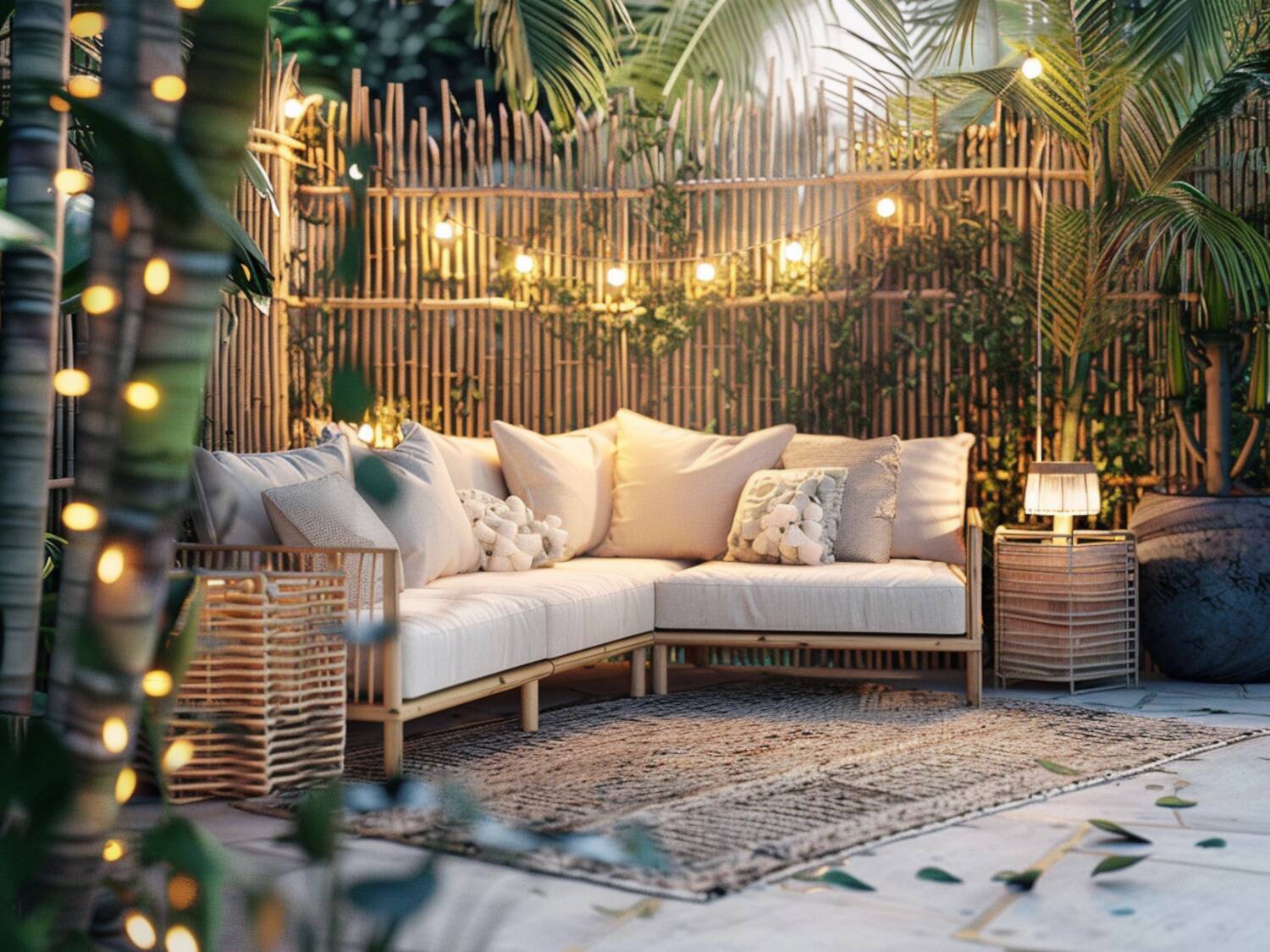 Jak zaaranżować mały taras z narożnikiem i dekoracyjnym oświetleniem