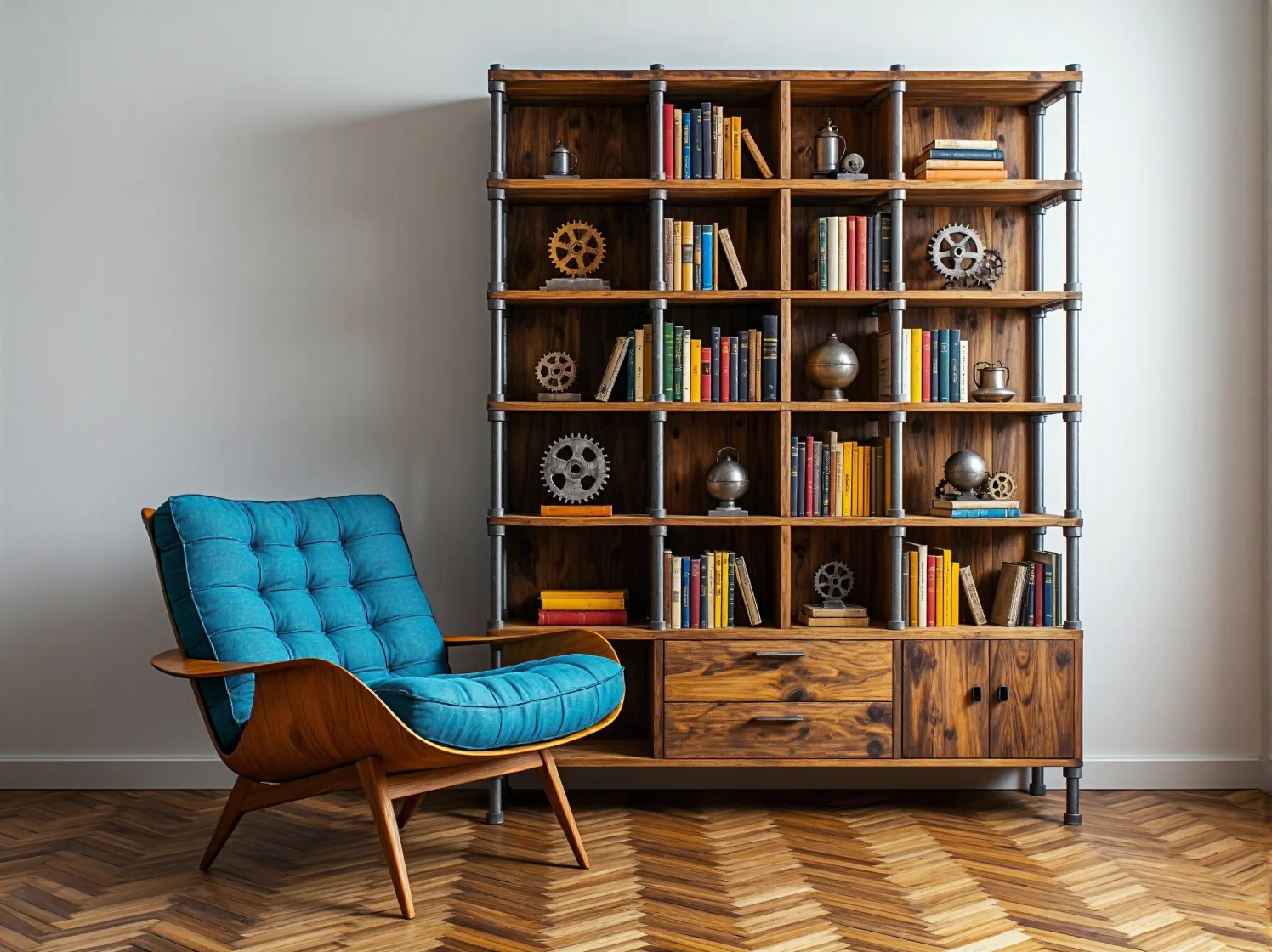 Detale wykończenia łączące styl retro i surowy design industrialny.