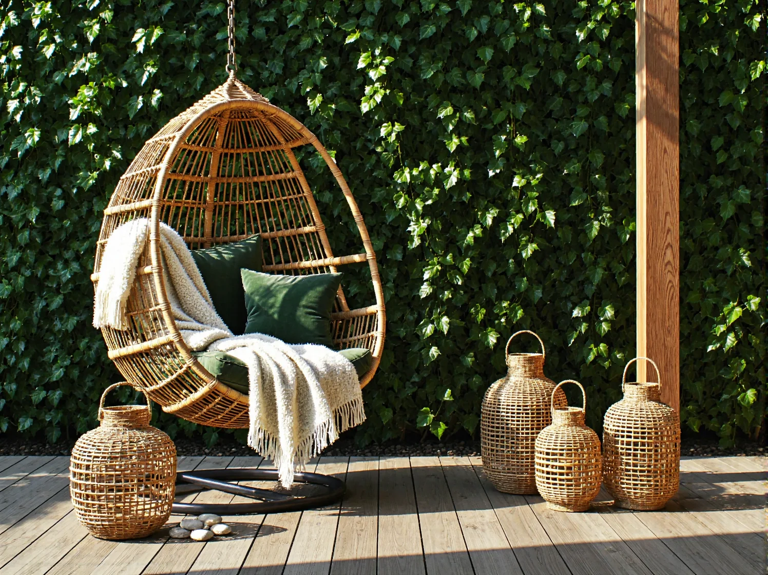 Ekologiczne meble ogrodowe z drewna z recyklingu i zrównoważonych materiałów odpornych na pogodę.