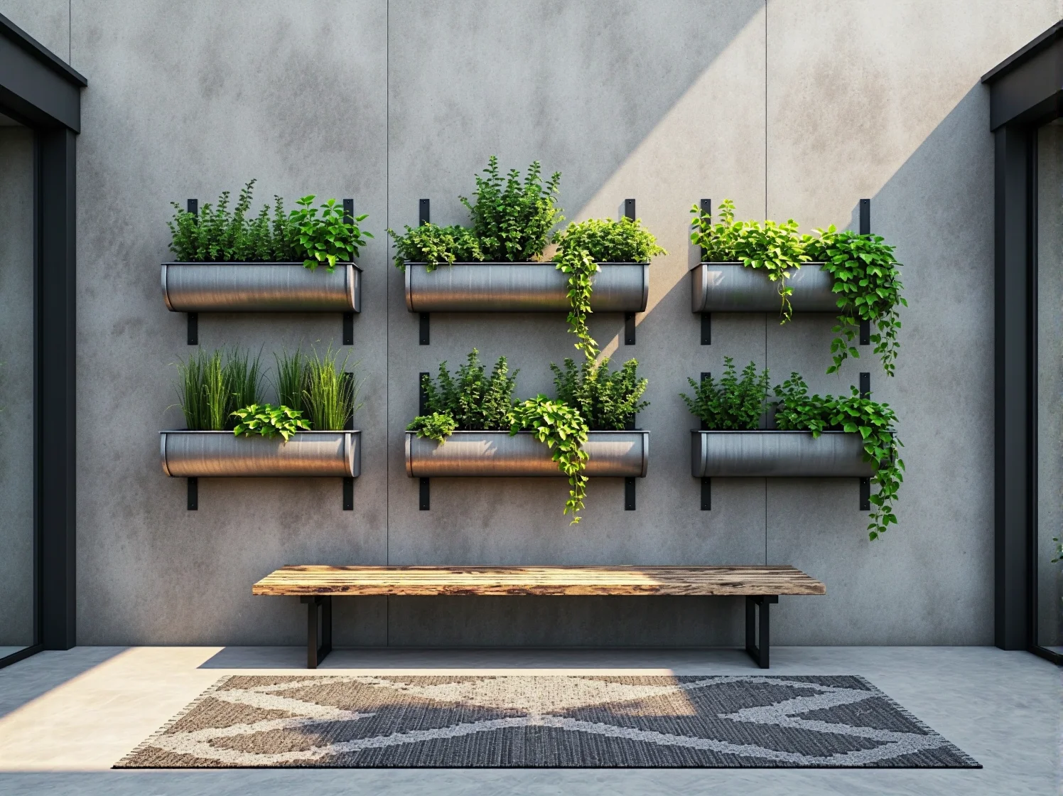 Surowe oświetlenie i meble ogrodowe z odzysku tworzące unikalny klimat na tarasie.