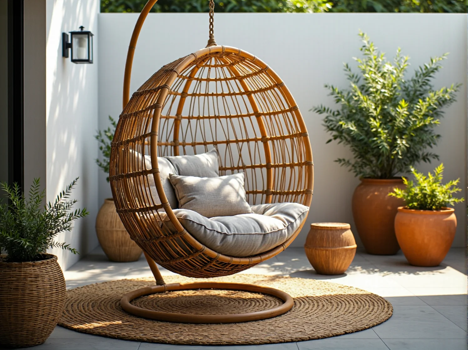 Funkcjonalna sofa modułowa z materiałów z recyklingu w ogrodzie.