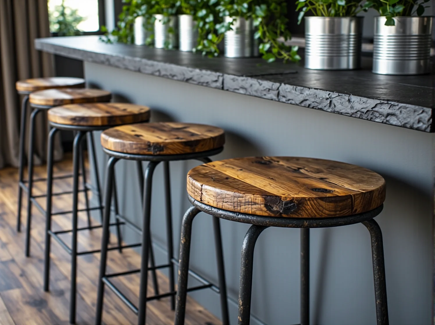 Industrialna półka na ścianę stworzona z recyklingowanych elementów z metalu.