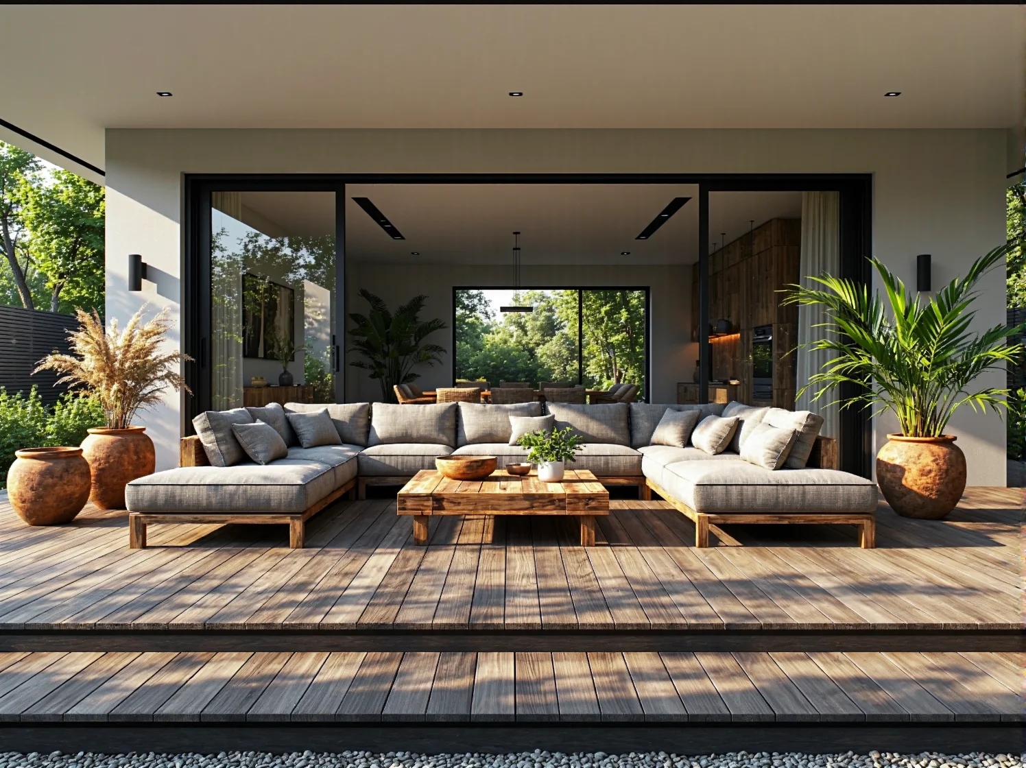 Narożnik ogrodowy szary na drewnianej ramie z poduszkami