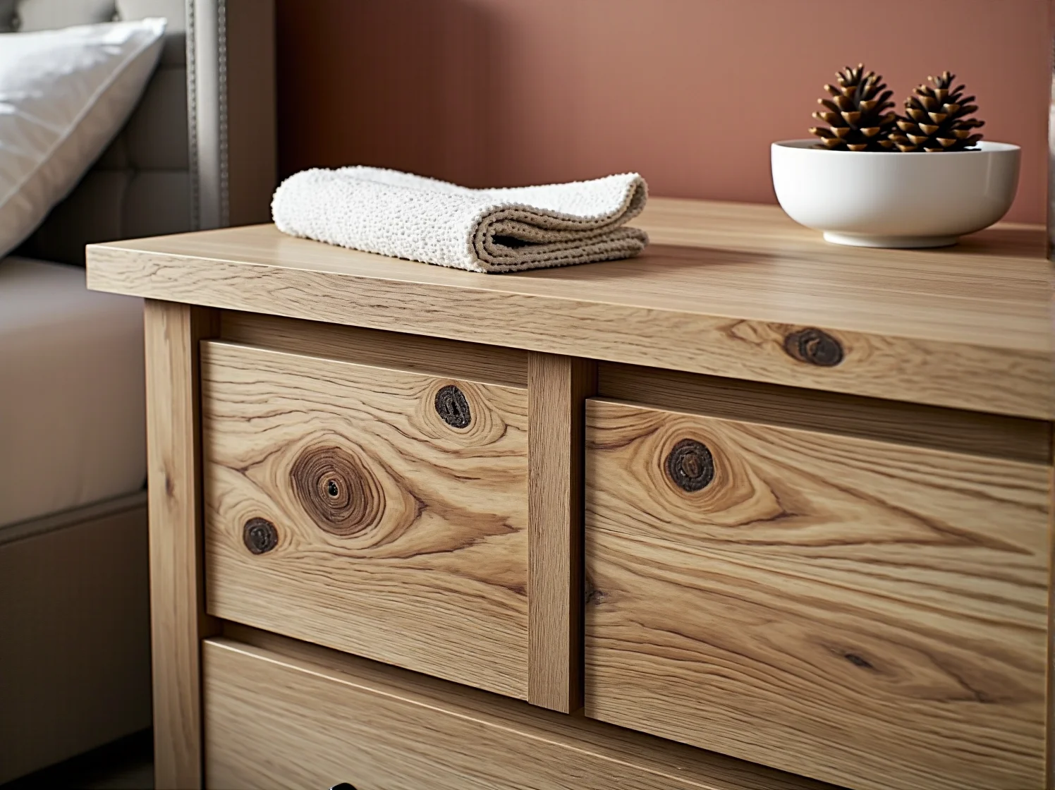 Konserwacja naturalnego drewna za pomocą specjalnego oleju, który chroni meble przed wilgocią.