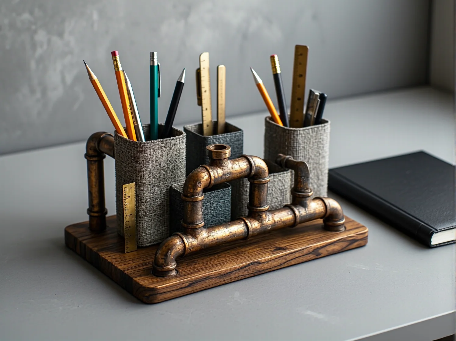 Oryginalna lampa zrobiona z odzyskanych części metalowych, nadająca drugie życie.