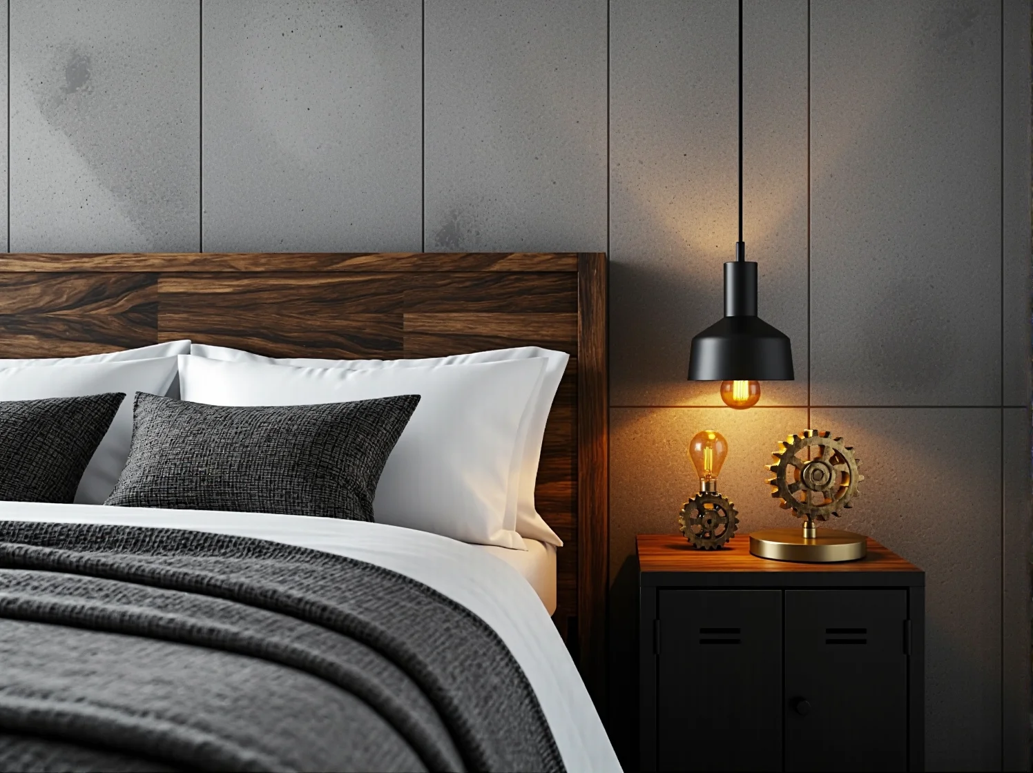 Luksusowe lobby hotelowe z czerwoną cegłą, metalowymi akcentami i wygodnymi welurowymi fotelami.