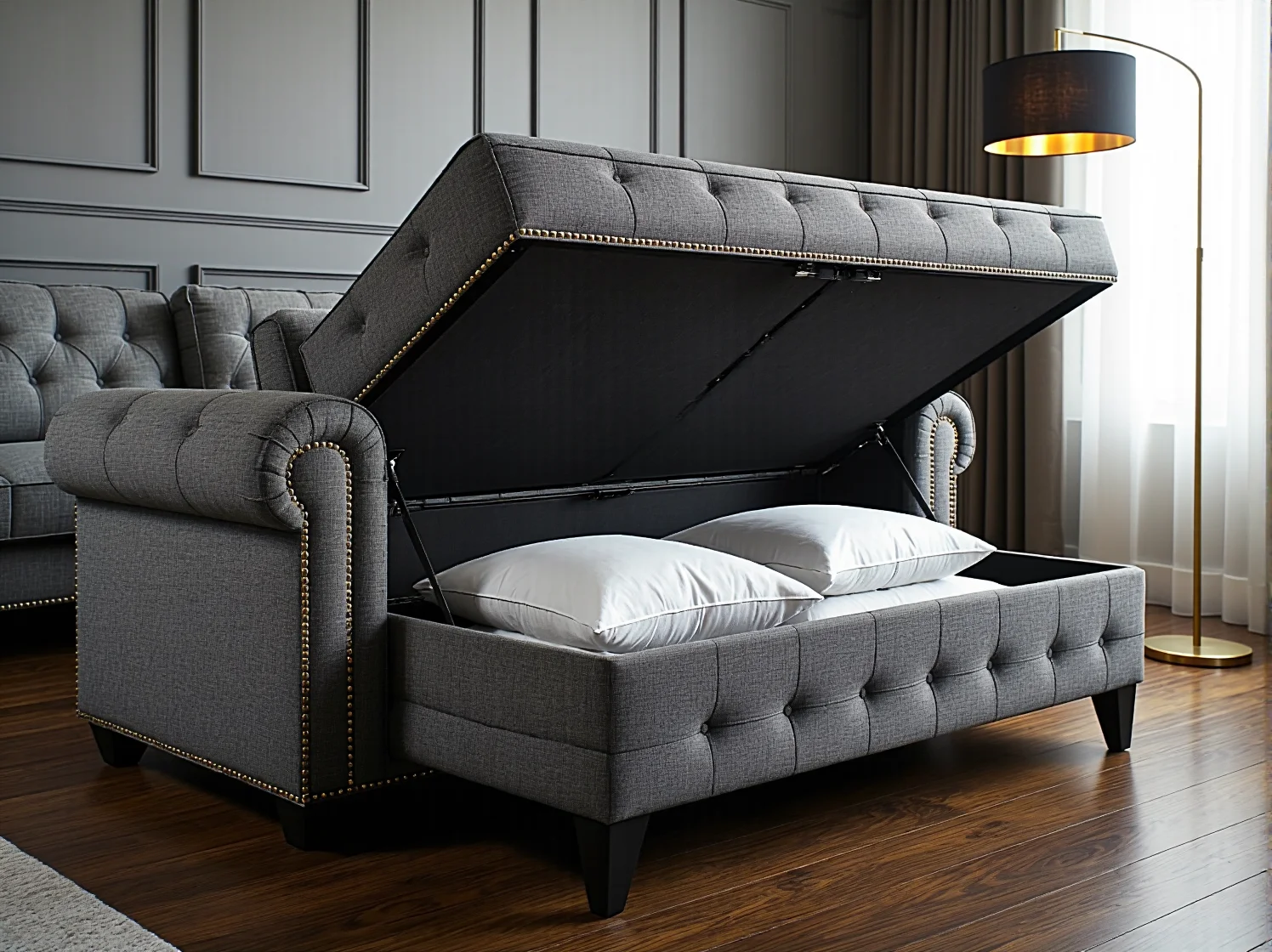 Inspiracja na mały salon glamour z praktyczną sofą narożną