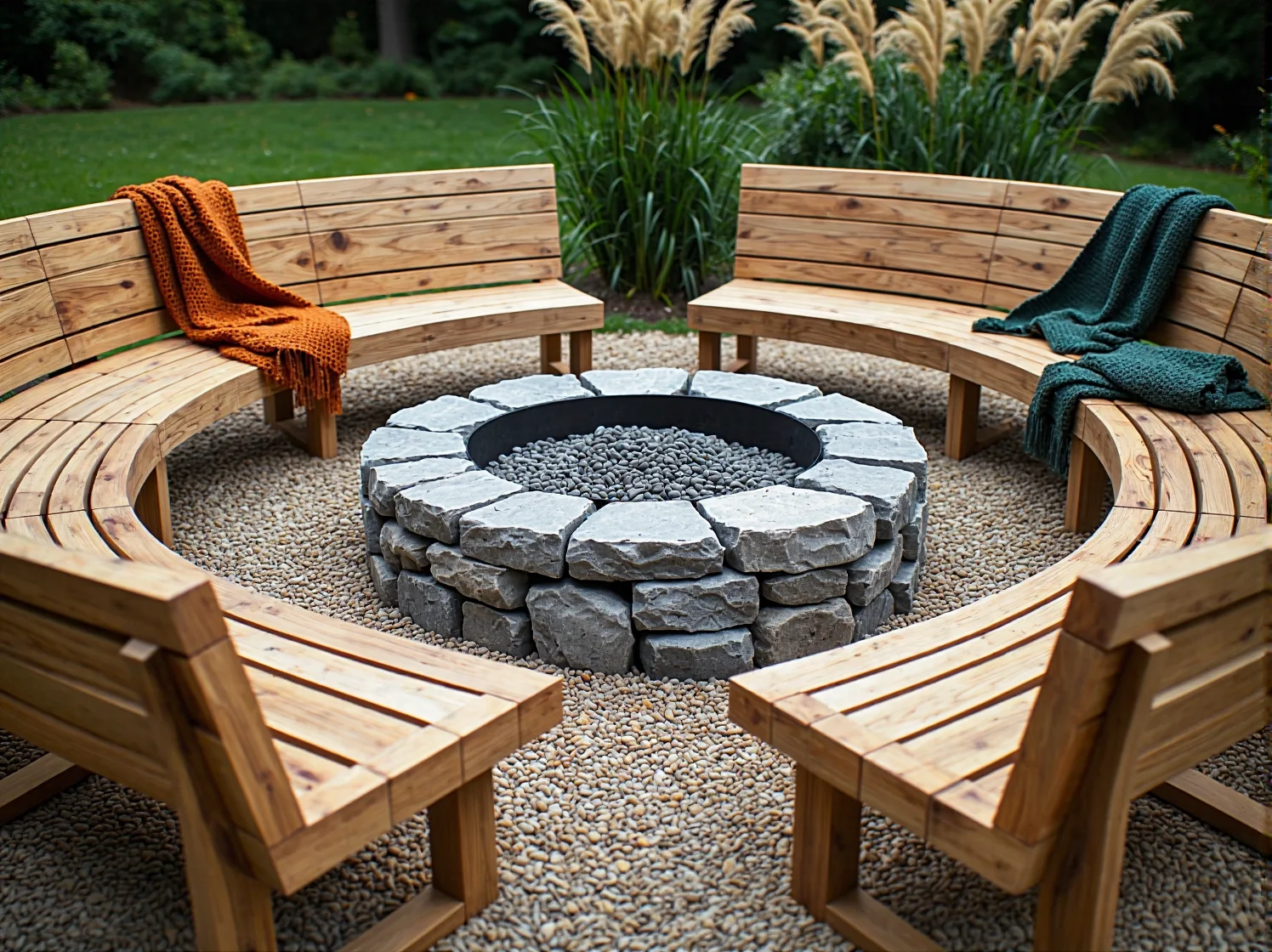 Półokrągłe drewniane ławki ogrodowe z naturalnej sosny