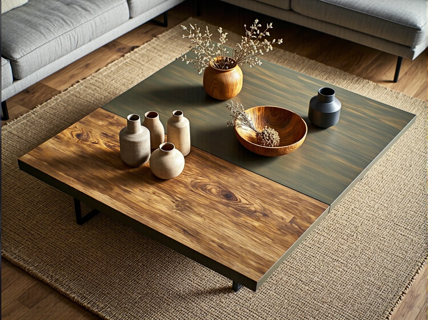 Minimalistyczny stół kawowy z korka - lider rankingu ekologicznych mebli do salonu.