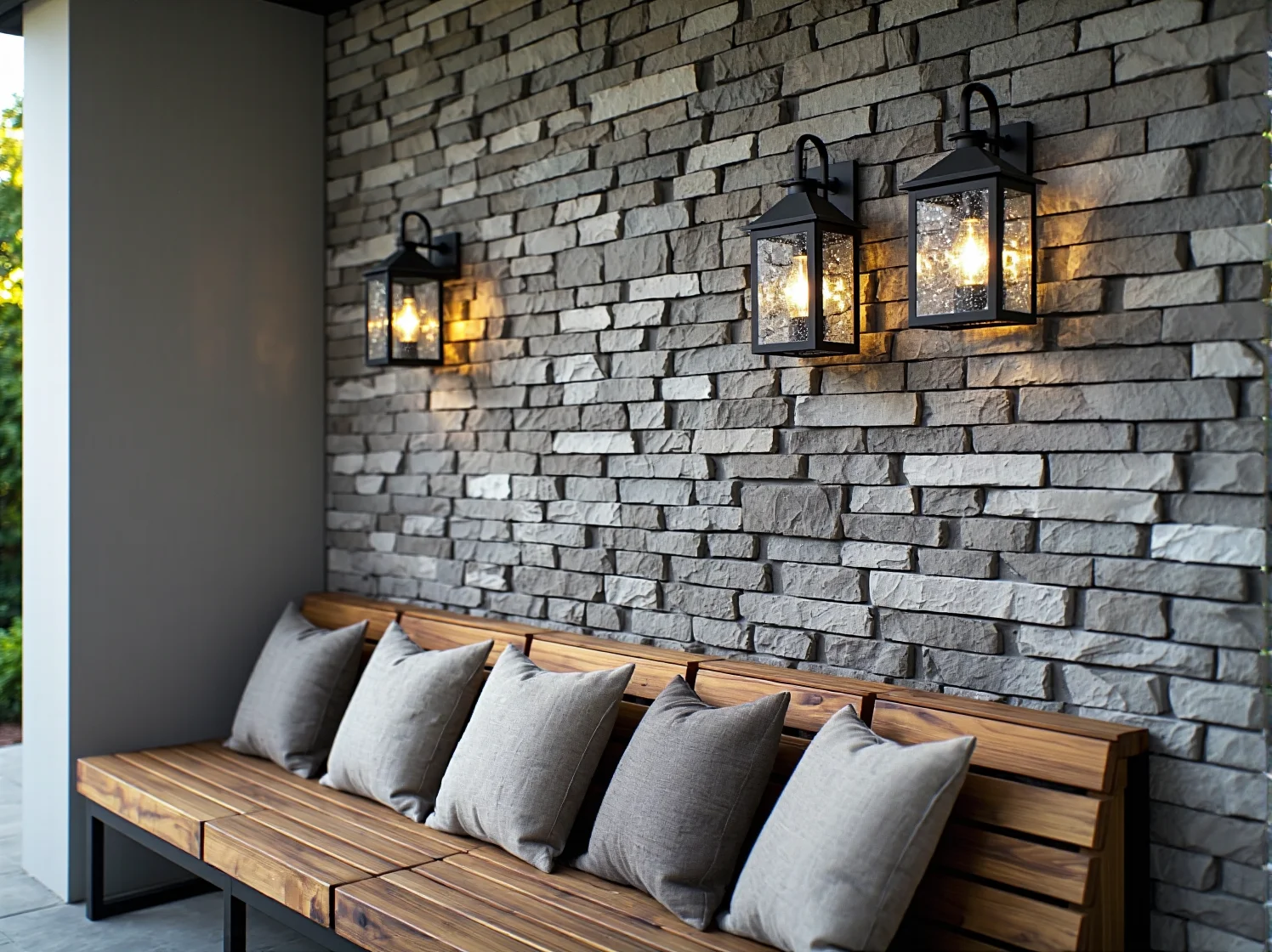 Zjawiskowa aranżacja oświetlenia elewacji z kamienia przy użyciu lamp kierunkowych.