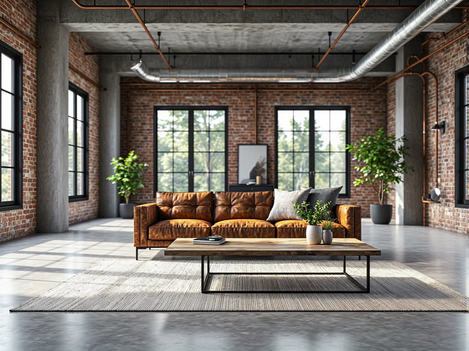 Skórzana sofa trzyosobowa brązowa w stylu loftowym