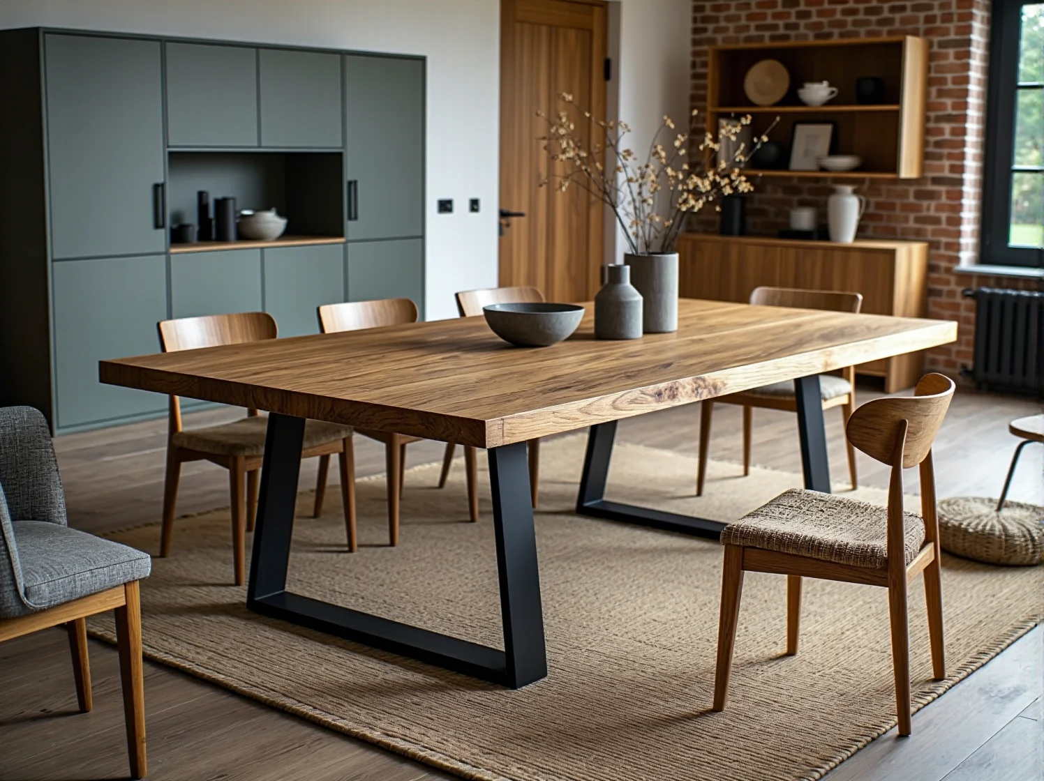 Duży stół jadalniany dębowy na czarnych metalowych nogach