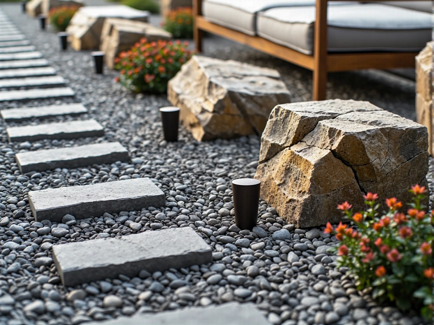 Nowoczesne oprawy LED idealnie wkomponowane w strukturę skalniaka