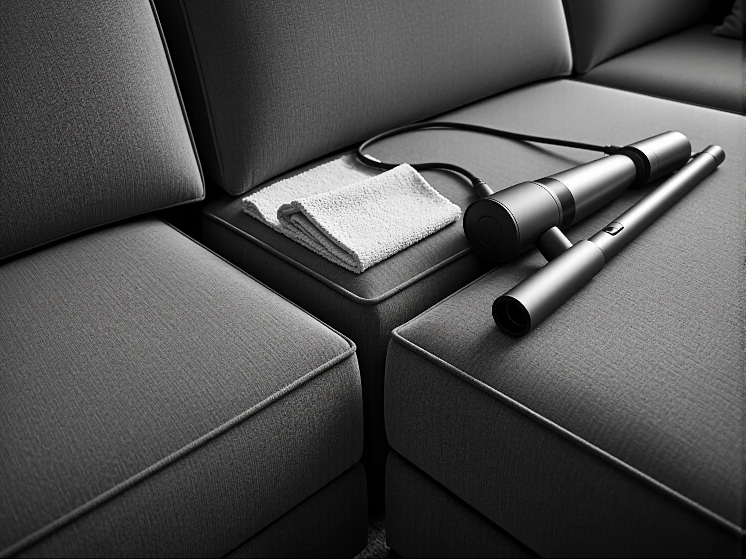 Odkurzanie tapicerki narożnika modułowego z użyciem miękkiej końcówki