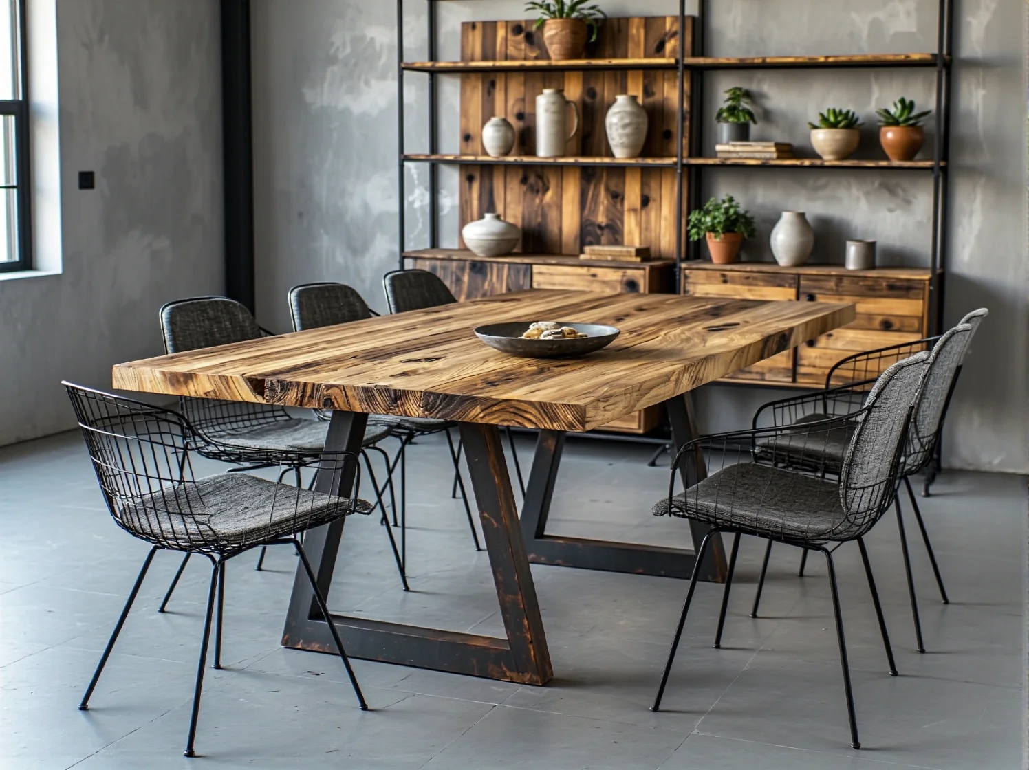 Nowoczesne oświetlenie industrialne podkreślające surowy charakter wnętrza.