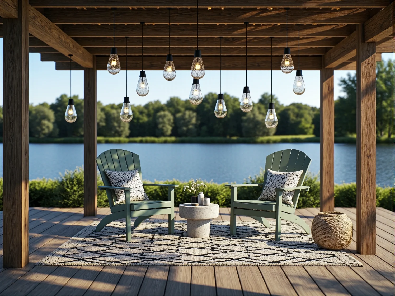 Stylowe oświetlenie solarne ścieżki prowadzącej do jeziora