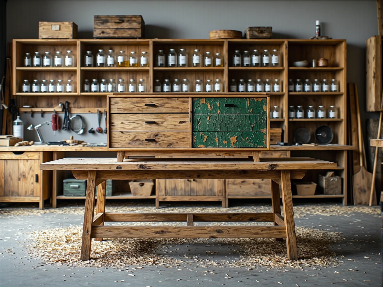 Rustykalny stół drewniany z litego dębu na masywnych nogach