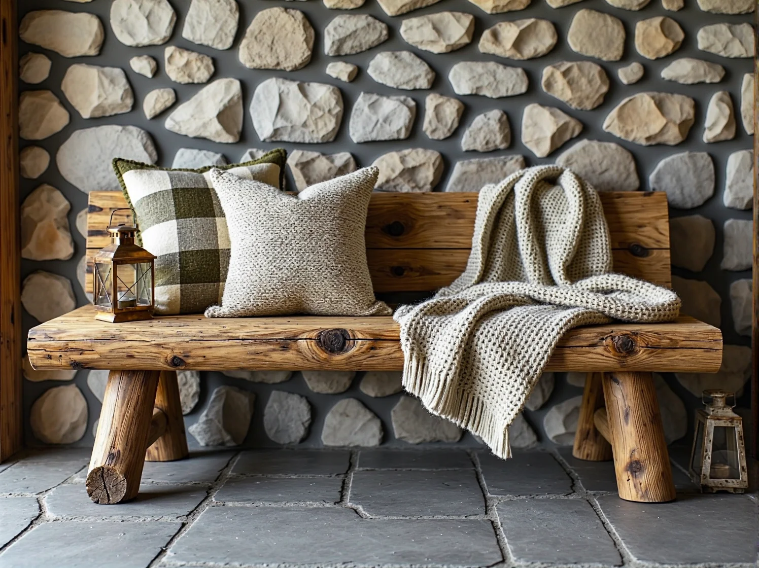 Wygodne fotele z rattanu na rustykalnym tarasie, idealne do strefy wypoczynku.