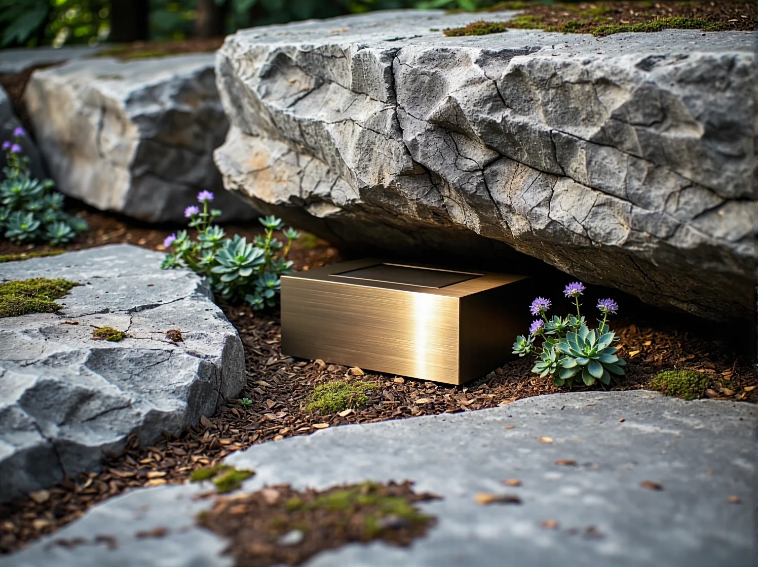 Kierunkowe reflektory ogrodowe podkreślające rośliny na skalniaku