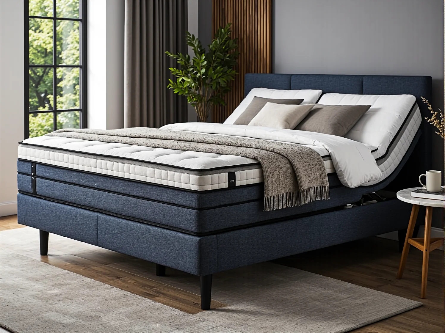 Regulowany stelaż łóżka kontynentalnego wspierający kręgosłup podczas snu.