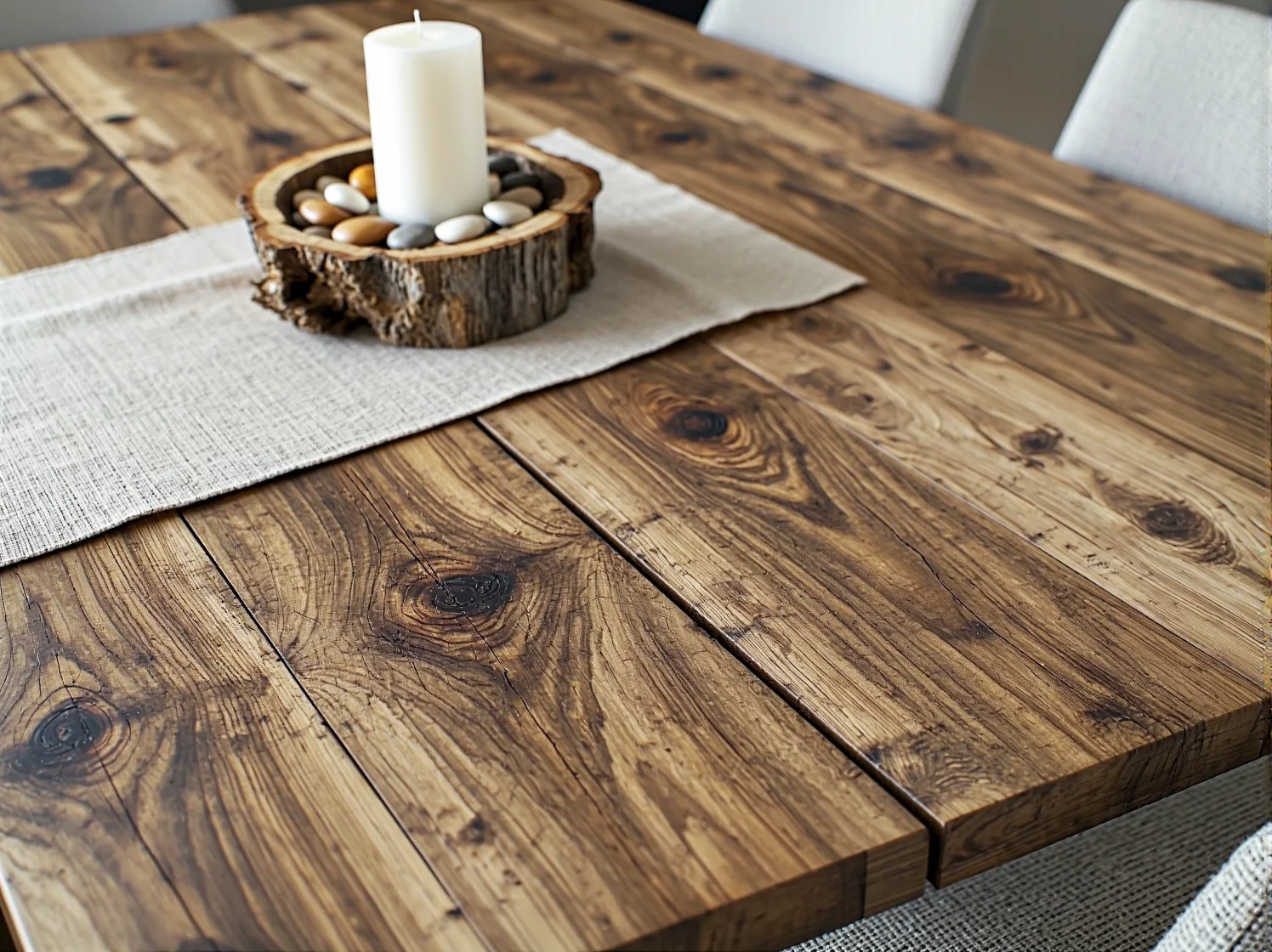 Stół jadalniany wykonany ze starych drzwi i kozłów roboczych. Pomysł na upcycling.