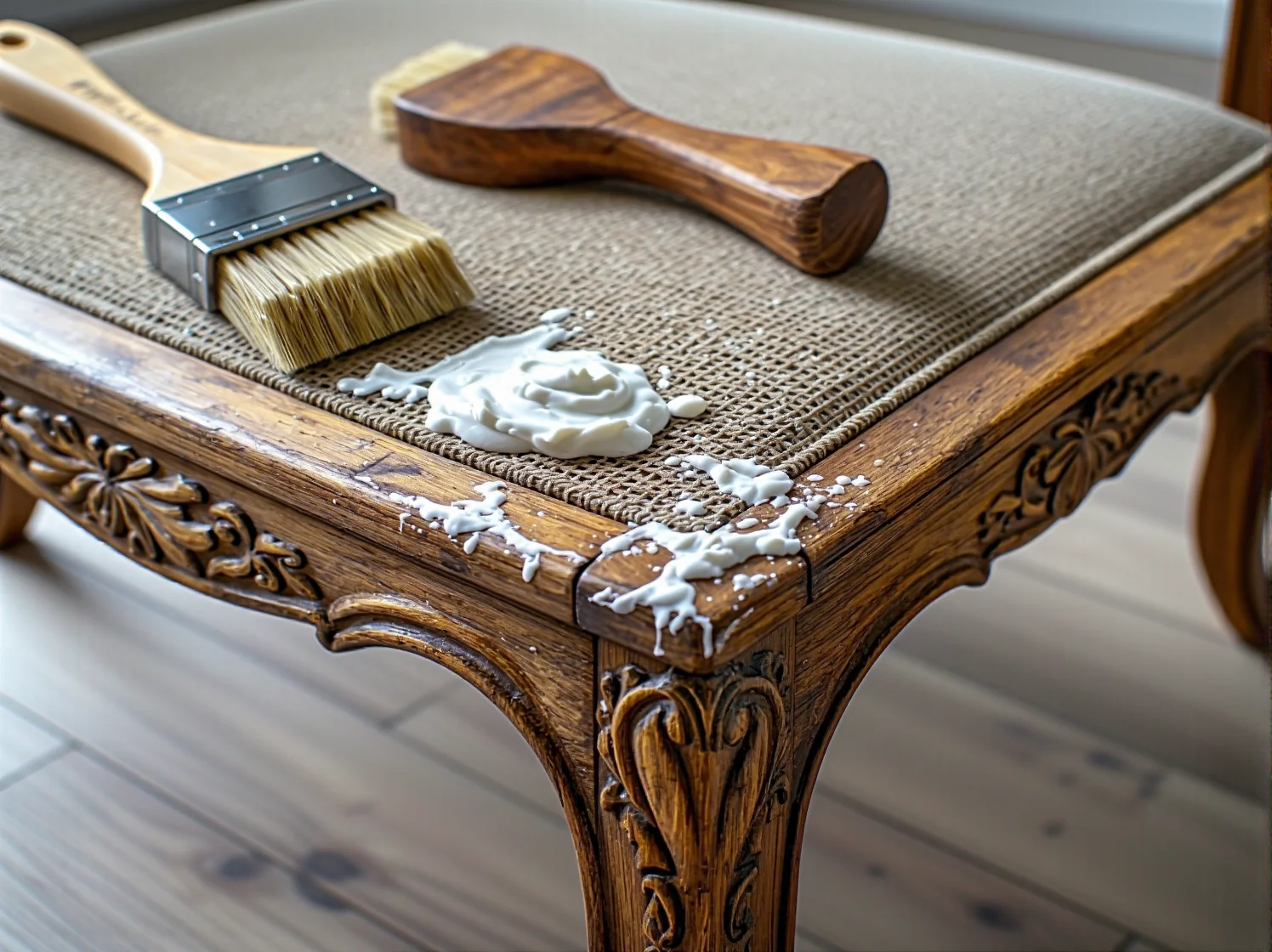 Dokładne szlifowanie drewnianego stołu szlifierką przed olejowaniem.