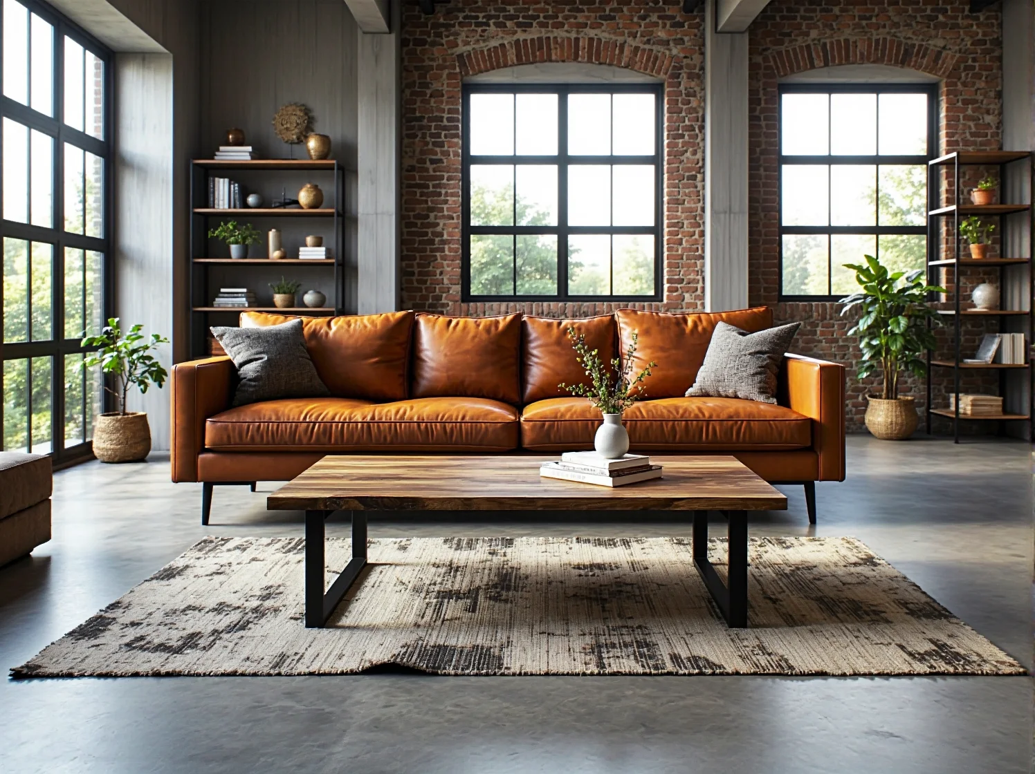 Skórzana sofa trzyosobowa w kolorze koniakowym z poduszkami