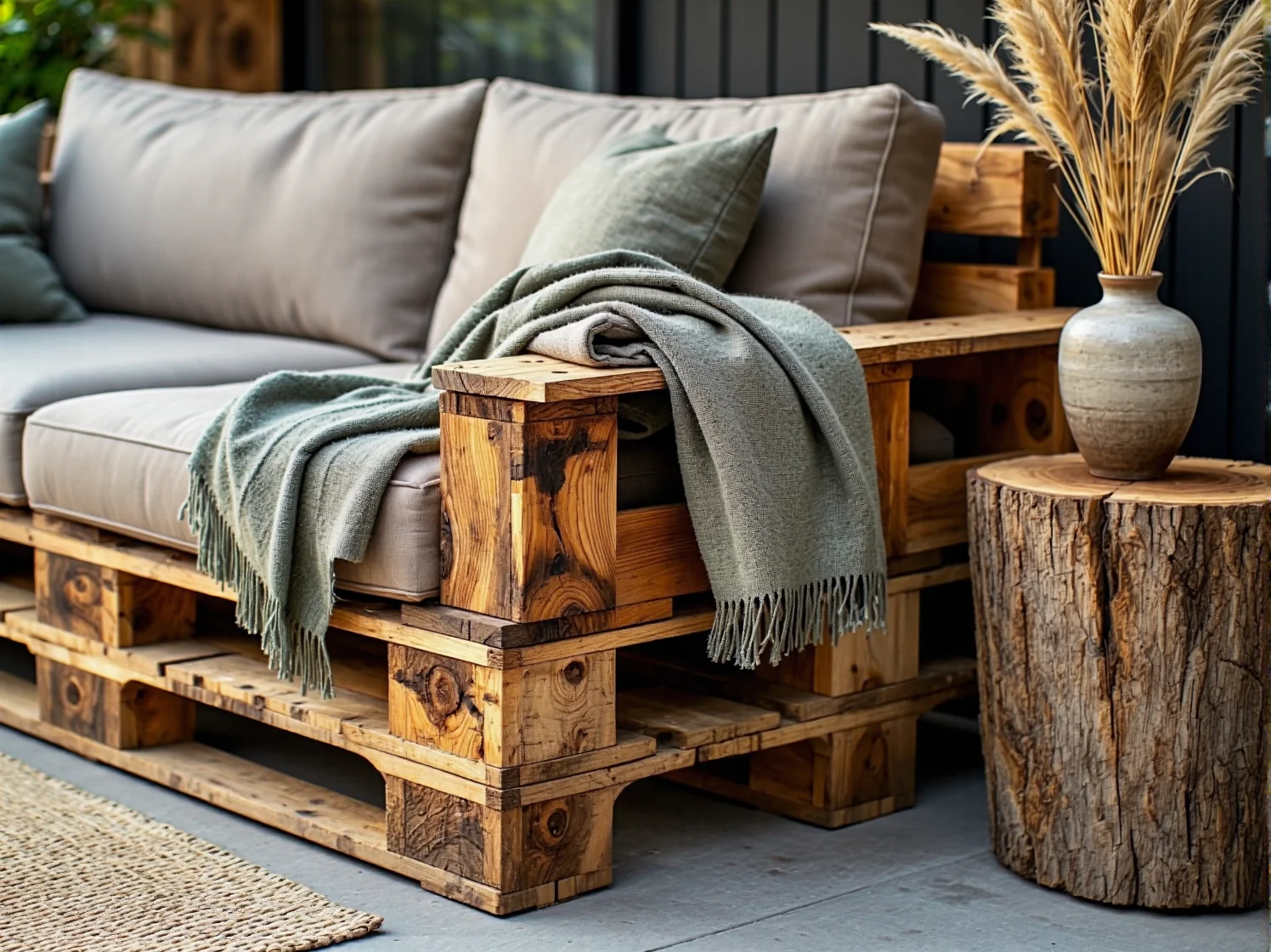 Ekologiczny stół i krzesła z drewna z certyfikatem FSC na patio.