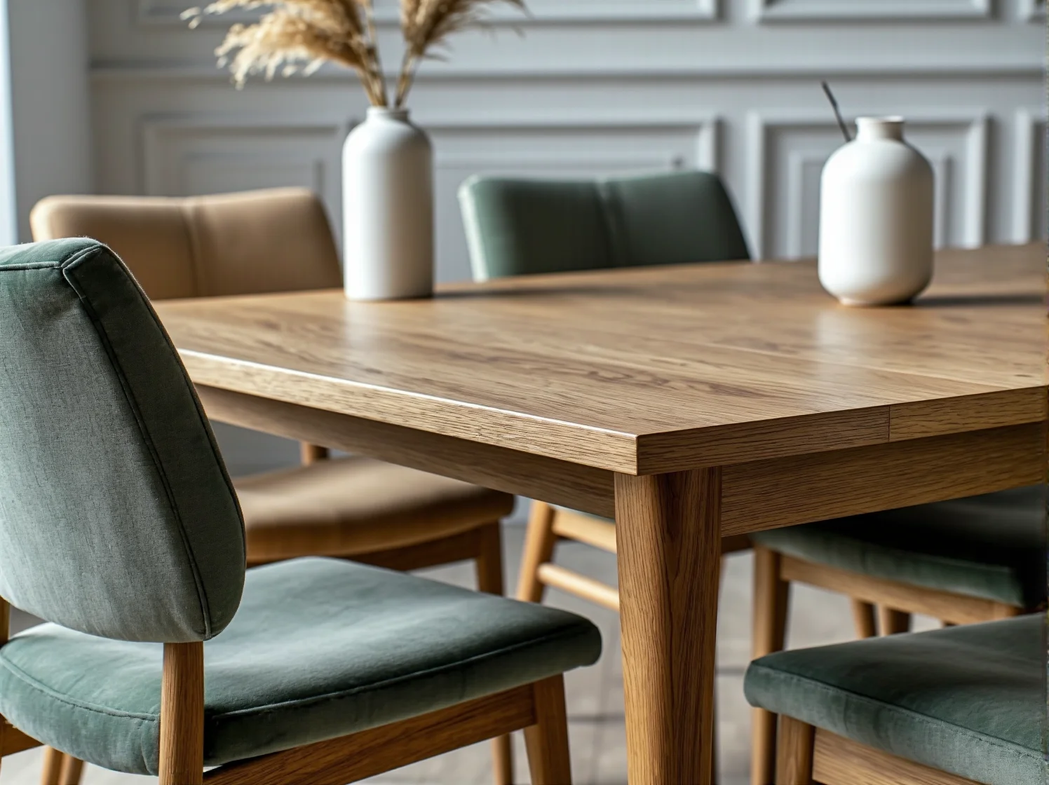 Zbliżenie na grubą wełnianą tkaninę tapicerską w naturalnym beżowym kolorze.