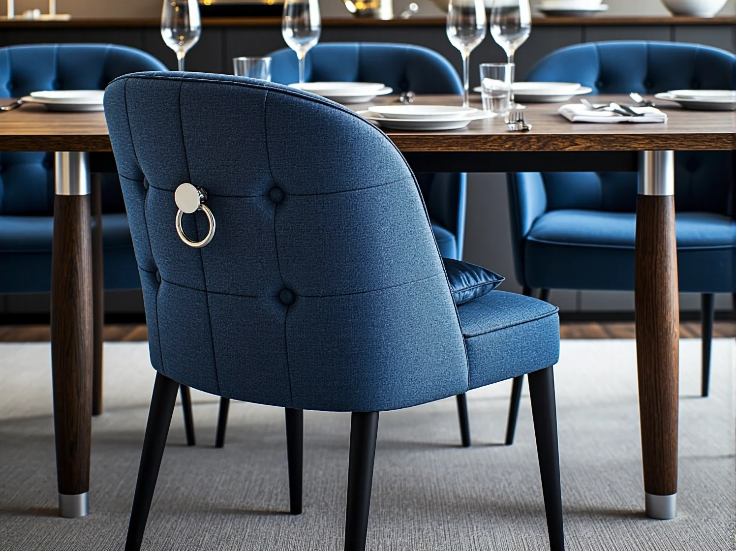 Złote detale i zielony welur krzesła pasującego do wnętrz glamour.