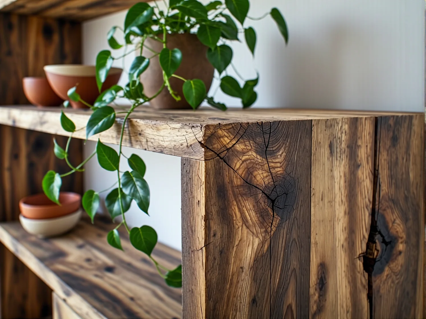 Solidny regał z recyklingowanego drewna jako idealny wybór dla ekologicznego domu i planety.